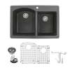 Transolid Aversa Granite 33-in Drop-In Kitchen Sink Kit with Grids, Strainers and Drain Installation Kit in Black