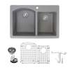 Transolid Aversa Granite 33-in Drop-In Kitchen Sink Kit with Grids, Strainers and Drain Installation Kit in Grey
