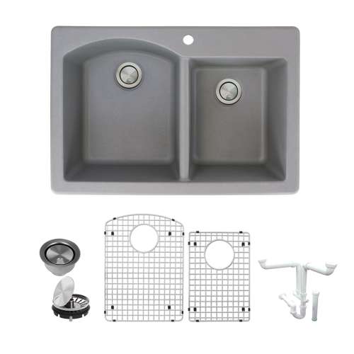 Transolid Aversa Granite 33-in Drop-In Kitchen Sink Kit with Grids, Strainers and Drain Installation Kit