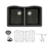 Transolid Aversa Granite 32-in Kitchen Sink Kit with Grids, Strainers and Drain Installation Kit in Black