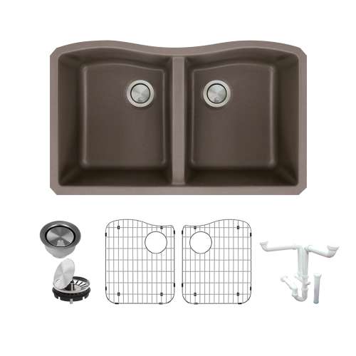 Transolid Aversa Granite 32-in Kitchen Sink Kit with Grids, Strainers and Drain Installation Kit in Espresso
