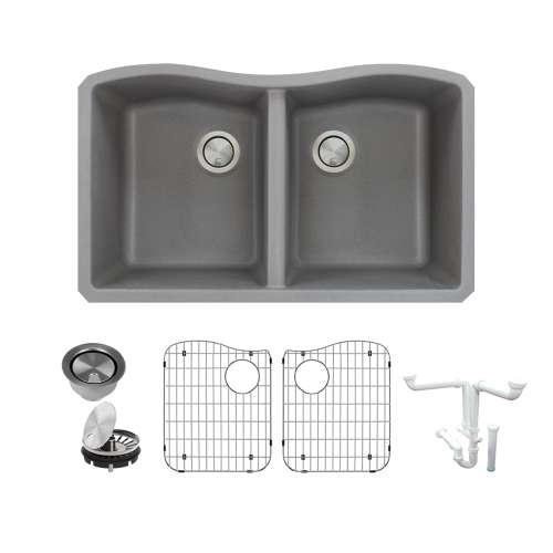 Transolid Aversa Granite 32-in Kitchen Sink Kit with Grids, Strainers and Drain Installation Kit