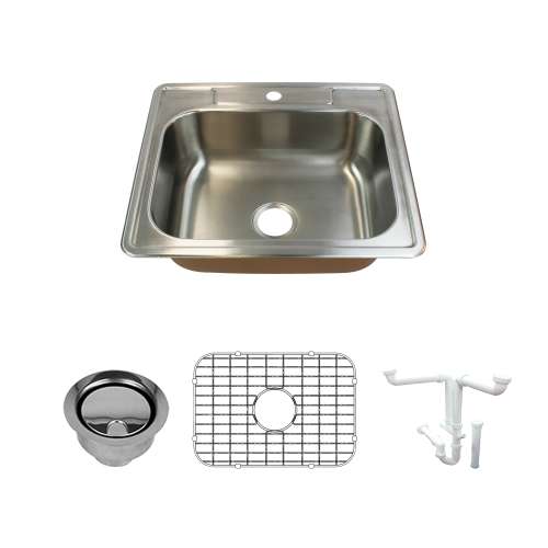 Transolid Classic Stainless Steel 25 Drop-in Kitchen Sink Kit with Bottom Grids, Flip-Top Strainer, Flip-Top Disposal Strainer, 