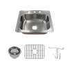 Transolid Classic 25in x 22in 18 Gauge Drop-in Single Bowl Kitchen Sink with 3-Holes with Grids, Strainer, Installation Kit