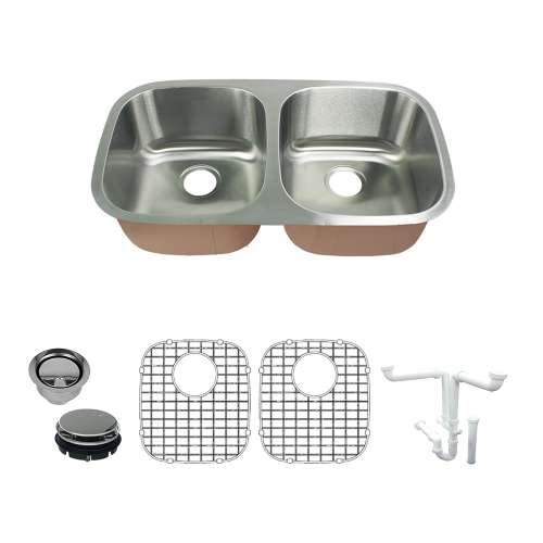 Transolid Classic Stainless Steel 32 Undermount Kitchen Sink Kit with Bottom Grids, Flip-Top Strainer, Flip-Top Disposal Straine