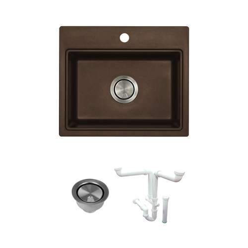 Transolid Genova 20in Granite Single Bowl Dual Mount 1-Hole Kitchen Sink with Strainer and Installation Kit