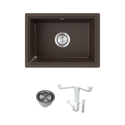 Transolid Genova 20in Granite Single Bowl Undermount Kitchen Sink with Strainer, Installation Kit