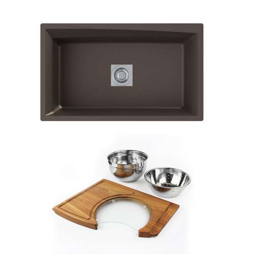 Transolid Genova 33in Granite Super Single Bowl Undermount Kitchen Sink with Custom Accessory Set