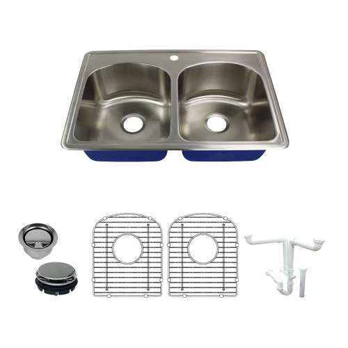 Transolid Meridian Stainless Steel 33 Drop-in Kitchen Sink Kit with Bottom Grids, Flip-Top Strainer, Flip-Top Disposal Strainer,