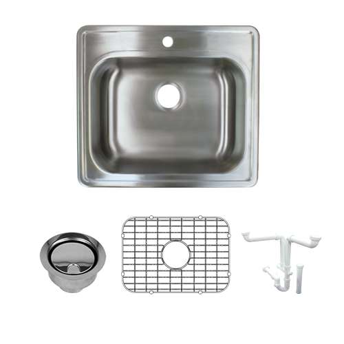 Transolid 25-in X 22-in 16 Gauge Stainless Steel Kitchen Sink Kit With Bottom Grids, Flip-Top Strainer, Flip-Top Disposal Strainer - In Multiple Configurations