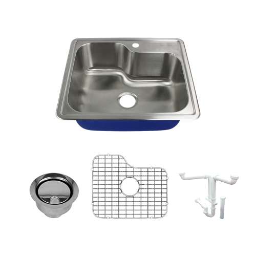 Transolid Meridian Stainless Steel 25 Drop-in Kitchen Sink Kit with Bottom Grids, Flip-Top Strainer, Flip-Top Disposal Strainer, Drain Installation Kit - Multiple Hole Configurations Available