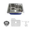 Transolid Meridian 25in x 22in 16 Gauge Drop-in Single Bowl Kitchen Sink with 2-Holes with Grid, Strainer, Installation Kit