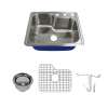 Transolid Meridian 25in x 22in 16 Gauge Drop-in Single Bowl Kitchen Sink with 3-Holes with Grid, Strainer, Installation Kit