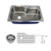 Transolid Meridian 33in x 22in 16 Gauge Super Drop-in Single Bowl Kitchen Sink with 1-Hole with Grid, Strainer, Installation Kit