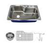 Transolid Meridian 33in x 22in 16 Gauge Super Drop-in Single Bowl Kitchen Sink with 3-Holes with Grid, Strainer, Installation Kit