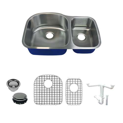 Transolid Meridian Stainless Steel 32 Undermount Kitchen Sink Kit with Bottom Grids, Flip-Top Strainer, Flip-Top Disposal Strain