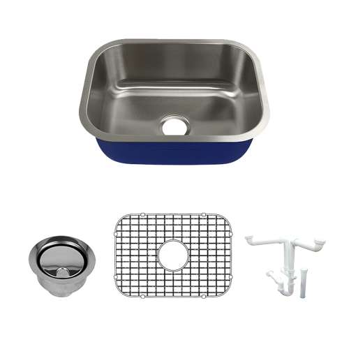 Transolid Meridian Stainless Steel 23 Undermount Kitchen Sink Kit with Bottom Grids, Flip-Top Strainer, Flip-Top Disposal Strain