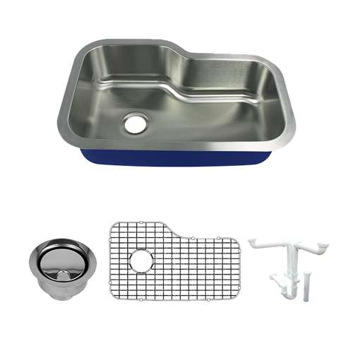 Transolid Meridian Stainless Steel 33 Undermount Kitchen Sink Kit with Bottom Grids, Flip-Top Strainer, Flip-Top Disposal Strain