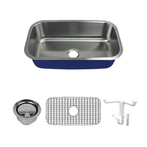 Transolid Meridian Stainless Steel 32 Undermount Kitchen Sink Kit with Bottom Grids, Flip-Top Strainer, Flip-Top Disposal Strain