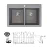 Transolid Radius Granite 33-in Drop-In Kitchen Sink Kit with Grids, Strainers and Drain Installation Kit in Grey