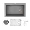 Transolid Radius Granite 33-in Drop-In Kitchen Sink Kit with Grids, Strainers and Drain Installation Kit in Grey