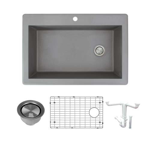Transolid Radius Granite 33-in Drop-In Kitchen Sink Kit with Grids, Strainers and Drain Installation Kit