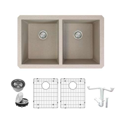 Transolid Radius Granite 31-in Undermount Kitchen Sink Kit with Grids, Strainers and Drain Installation Kit in Cafe Latte