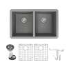Transolid Radius Granite 31-in Undermount Kitchen Sink Kit with Grids, Strainers and Drain Installation Kit in Grey