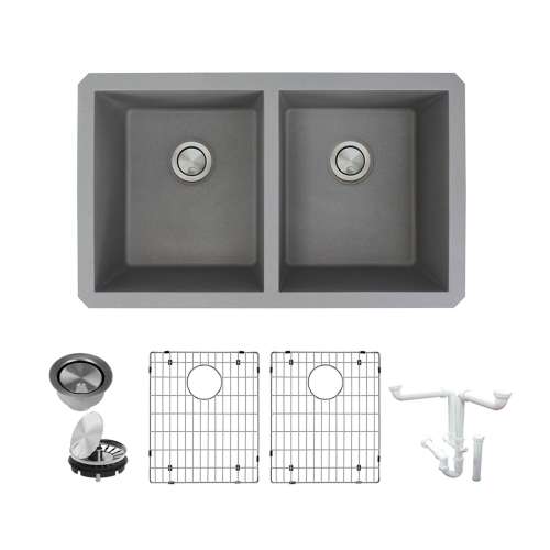 Transolid Radius Granite 31-in Undermount Kitchen Sink Kit with Grids, Strainers and Drain Installation Kit