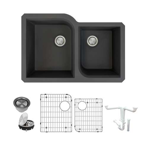 Transolid Radius Granite 31-in Undermount Kitchen Sink Kit with Grids, Strainers and Drain Installation Kit in Black