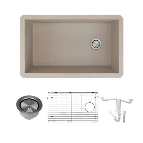 Transolid Radius Granite 31-in Undermount Kitchen Sink Kit with Grids, Strainers and Drain Installation Kit in Cafe Latte