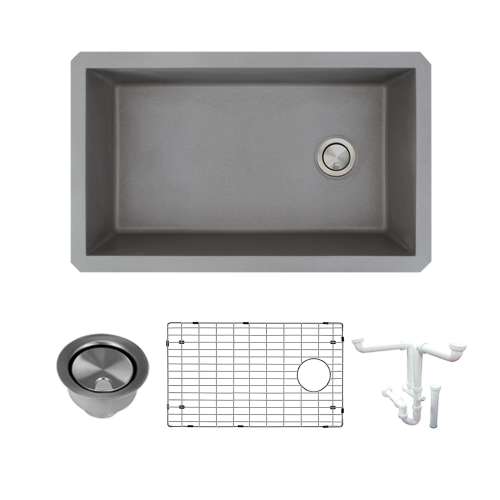 Transolid Radius Granite 31-in Undermount Kitchen Sink Kit with Grids, Strainers and Drain Installation Kit