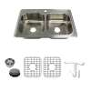 Transolid Select 33in x 22in 22 Gauge Drop-in Double Bowl Kitchen Sink with 1-Hole with Grids, Strainer, Disposer Strainer, Installation Kit