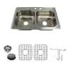 Transolid Select 33in x 22in 20 Gauge Drop-in Double Bowl Kitchen Sink with MR2-Holes with Grids, Strainer, Disposer Strainer, Installation Kit