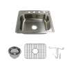 Transolid Select 25in x 22in 22 Gauge Drop-in Single Bowl Kitchen Sink with 4-Holes with Grid, Strainer, Installation Kit