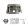 Transolid Select 25in x 22in 22 Gauge Drop-in Single Bowl Kitchen Sink with 5-Holes with Grid, Strainer, Installation Kit