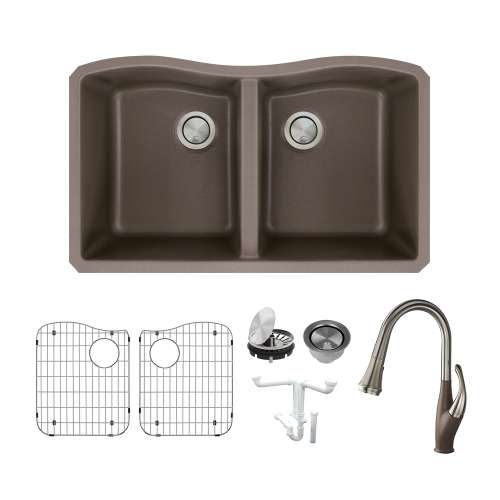 Transolid Aversa Granite 32-in Undermount Kitchen Sink Kit with Faucet, Grids, Strainers and Drain Installation Kit in Espresso