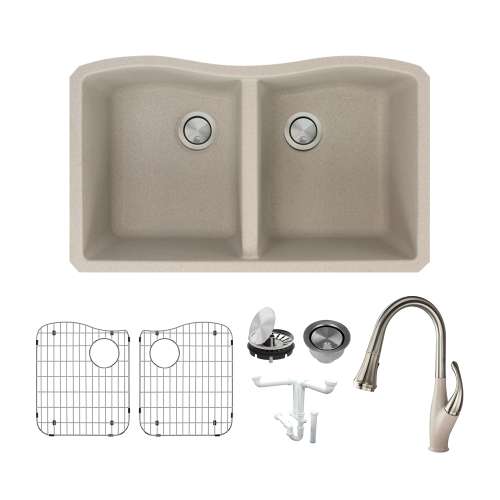 Transolid Aversa Granite 32-in Undermount Kitchen Sink Kit with Faucet, Grids, Strainers and Drain Installation Kit in Cafe Latt