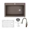 Transolid Radius Granite 33-in Drop-In Kitchen Sink Kit with Faucet, Grids, Strainers and Drain Installation Kit in Espresso