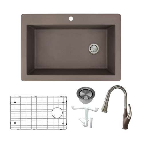 Transolid Radius Granite 33-in Drop-In Kitchen Sink Kit with Faucet, Grids, Strainers and Drain Installation Kit in Espresso