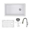 Transolid Radius Granite 31-in Undermount Kitchen Sink Kit with Faucet, Grids, Strainers and Drain Installation Kit in White