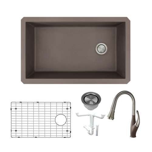 Transolid Radius Granite 31-in Undermount Kitchen Sink Kit with Faucet, Grids, Strainers and Drain Installation Kit in Espresso
