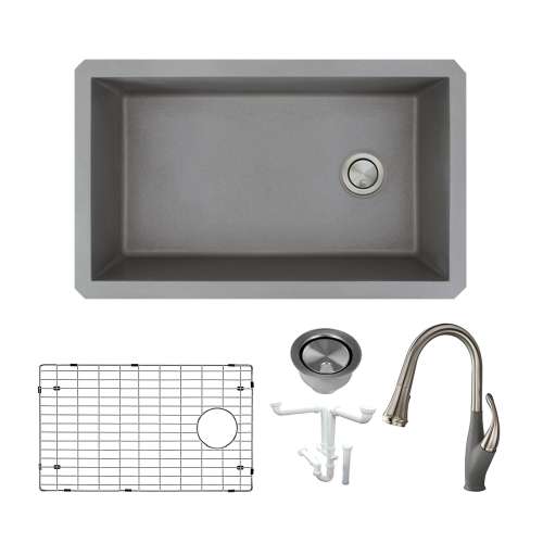 Transolid Radius Granite 31-in Undermount Kitchen Sink Kit with Faucet, Grids, Strainers and Drain Installation Kit