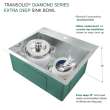 Transolid KKM-DTSB252210-FR2 Diamond Sink Kit with Single Bowl, 2 Pre-Drilled Holes, Magnetic Accessories Kit, and Drain Kit
