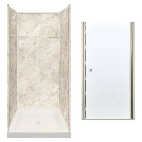 Transolid Solid Surface/Clear Glass 36-in x 72-in Alcove Shower Wall, Base, and Door Kit