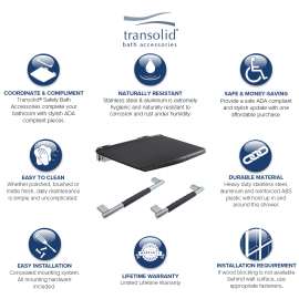 Transolid K-ADA-MDX-3-B-M Maddox 3-Piece Bathroom Safety Accessory Kit Including a fold-up shower seat, a 16-in grab bar, and a 12-in grab bar, in Black/Brushed Stainless