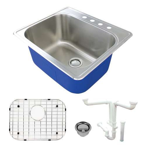 Transolid K-MTSB252212-4 Meridian Stainless Steel Laundry/Utility Sink Kit with 4-Hole in Brushed Finish