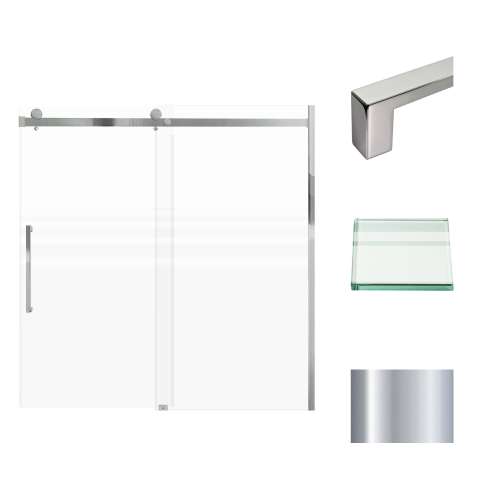 Transolid MBDT606008FL-S-PC Madeline 56-60-in W x 60-in H Frameless Sliding Door with Fixed Panel in Polished Chrome with Frosted Glass