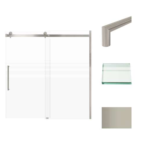 Transolid MBDT606008FL-T-BS Madeline 56-60-in W x 60-in H Frameless Sliding Door with Fixed Panel in Brushed Stainless with Frosted Glass