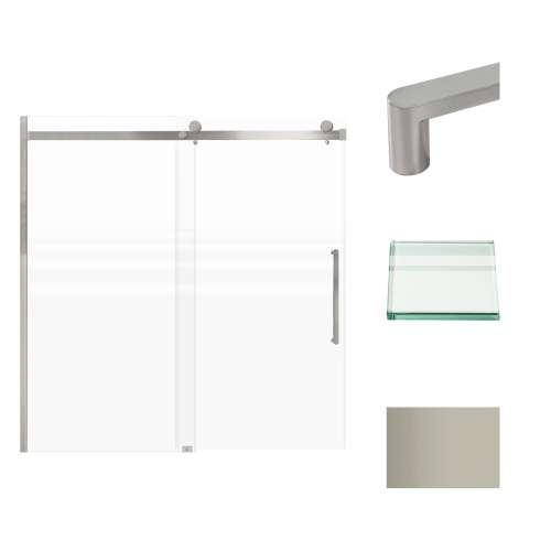 Transolid MBDT606008FR-R-BS Madeline 56-60-in W x 60-in H Frameless Sliding Door with Fixed Panel in Brushed Stainless with Frosted Glass